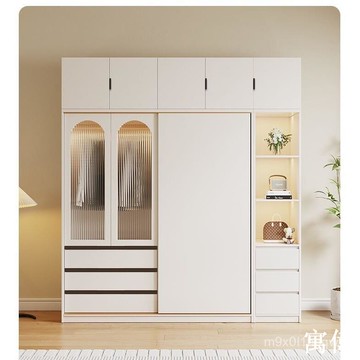免運 破損補發 實木衣櫃家用臥室推拉門櫃子簡易儲物櫃收納櫃小戶型出租屋大衣櫥衣櫃 衣櫥 係統櫃 收納櫃 衣帽櫃