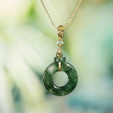 【願‧平安】冰種飄花平安扣項鍊14K包金 | 天然緬甸翡翠 | 送禮