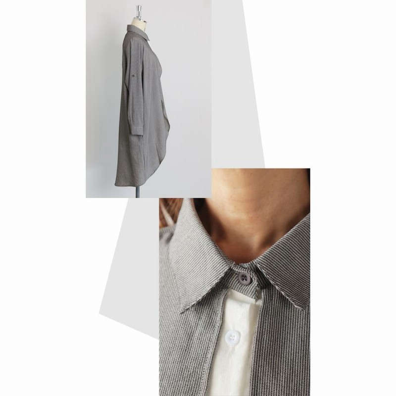 トップス ロングシャツ レディース グレー 体型カバー 変形シルエット 一枚でキマル ドッキングロングシャツ OTONA 40代 50代 60代 OTONA トップス ロングシャツ レディース グレー 体型カバー