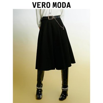 Vero Moda奧萊半身裙春秋清倉高腰修身黑色迷笛A字裙百搭女流行