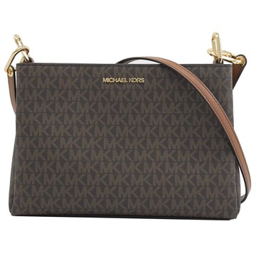MICHAEL KORS TRISHA 滿版MK印花三層斜背包.深咖/咖