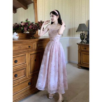 Good Job 花海物語 法式抹胸連衣裙肩帶可拆卸吊帶裙甜美碎花裙子