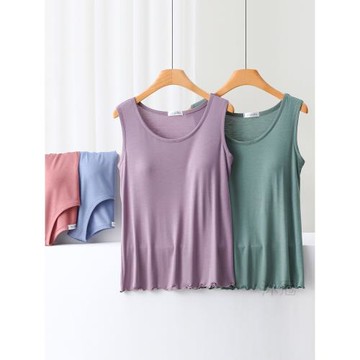 莫代爾吊帶背心內衣女帶胸墊一體免文胸睡衣夏薄款家居防凸點上衣