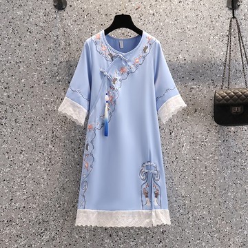 品牌折扣店商場專柜撤柜女裝尾貨清倉夏裝洋氣旗袍短袖連衣裙子女