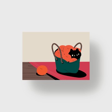 藝術掛畫｜Erdy |  籃子裡的黑貓 - 單買相紙/紙本作品