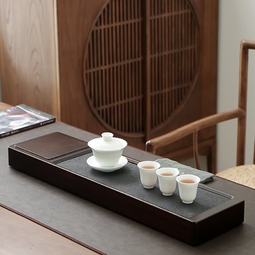 晟窯茶盤家用長方形茶臺簡易陶瓷托盤排水式茶海氧化鋁礦石干泡盤