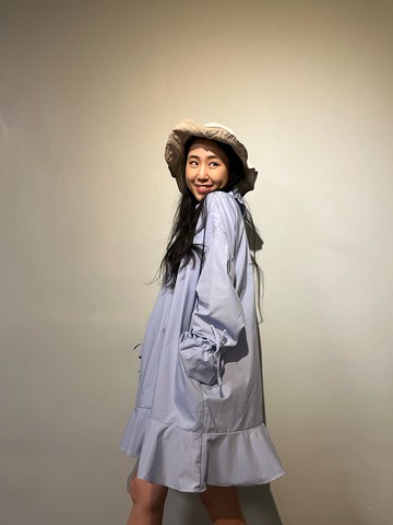 Ruffle collar with bow long sleeves dress