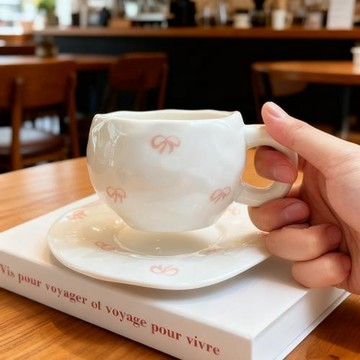 跨境專供手捏不規則陶瓷咖啡杯碟下午茶拿鐵杯高顏值早餐馬克杯子
