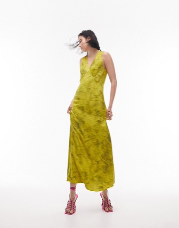 Topshop marbled yellow built up slip dress
