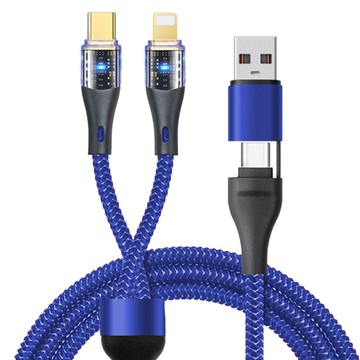 YORI CAR 優里 透明二拖二充電線  1個  藍色  120cm