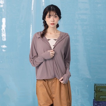 【MOSS CLUB】登山露營印花面膜防曬長袖外套 咖 灰