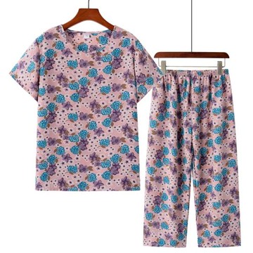 中老年人夏裝女套裝60歲70太太媽媽短袖兩件奶奶棉綢大碼老人衣服