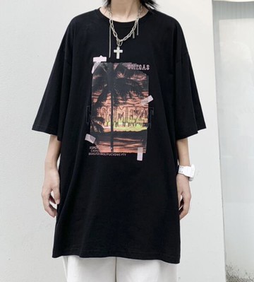 FINDSENSE X 韓潮 男士 街頭流行 寬鬆 嘻哈暗黑 夏日圖案印花 短袖T恤 情侶T