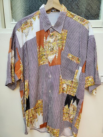 日本古著 巴洛克教堂圖騰 短襯 L號 近全新