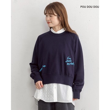 【POU DOU DOU】藏青色標語刺繡套頭衣 PPX11351