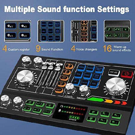 Podcast Equipment Bundle Aluminum Shell with 48V Condenser Microphone 25mm Diaphragm Studio Sound DJ Mixer ALL-IN-ONE Audio Interface For PC Phone Tab
