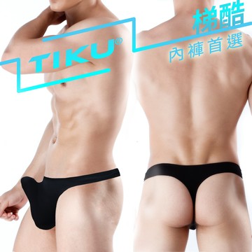 TIKU 梯酷 性感 凸立囊袋 冰絲 舒適透氣 丁字男內褲 -黑色 (BP8002)