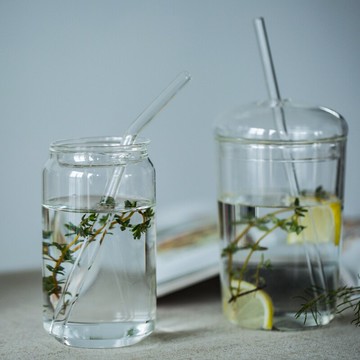 朵頤創意玻璃吸管杯家用果汁杯涼水杯耐高溫牛奶杯家用網紅隨手杯1入