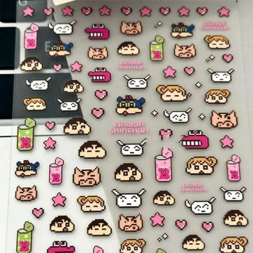 🌸臺灣出貨🎉蠟筆小新浮雕立體美甲貼紙日系動漫卡通像素風小新學生可愛手機貼