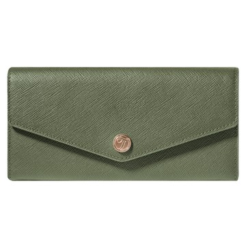 品牌真皮RFID防盜信封長夾-綠