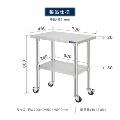 作業台 約W750×D450×H800mm 日本製 ステンレス 作業台 キャスター付き 調理台 W800mm×H800
