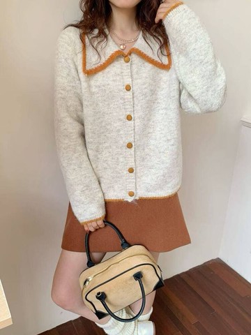 【百搭系列】麥霜暖芽翻領滾邊毛衣外套