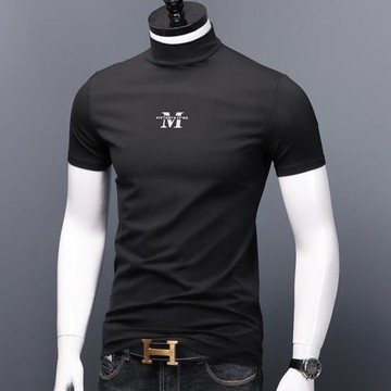 絲光棉t恤男短袖高領潮流男裝上衣春季內搭莫代爾中領半袖打底衫