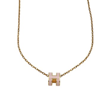 HERMES 愛馬仕 粉色琺瑯 金色鍍金 Mini Pop H 項鍊 【二手名牌BRAND OFF】