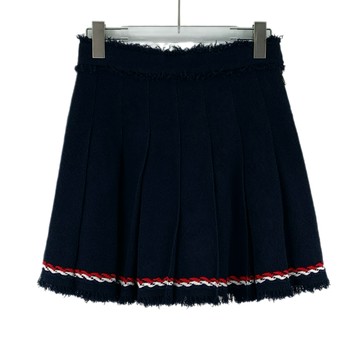 (S) thom browne 藍色棉質logo流蘇百摺短裙