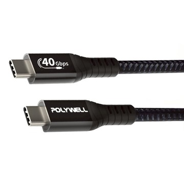 POLYWELL 寶利威爾 USB4 Type-C PD3.0 100W 超高速傳輸充電線  0.8m  黑色  1條