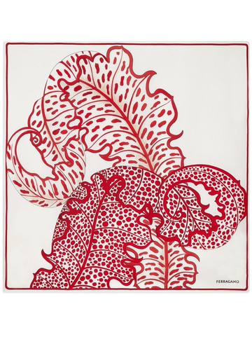 Ferragamo - Foliage-print silk foulard scarf - women - Silk - One Size - Neutrals