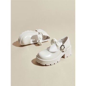 鹿與深林蝴蝶結瑪麗珍鞋粗跟日系jk鞋子配裙子真皮白色小皮鞋女夏