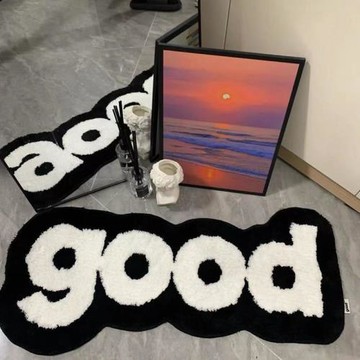 跨境good植絨地毯臥室ins異形創意床邊毯腳墊門墊潮牌字母地墊