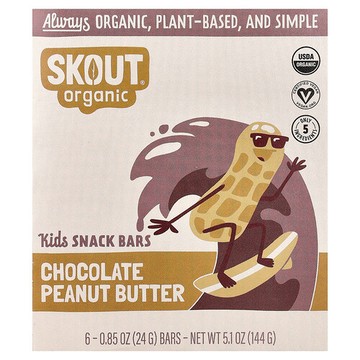 Skout Organic, 兒童零食棒，巧克力花生醬，6 根，每根 0.85 盎司（24 克）