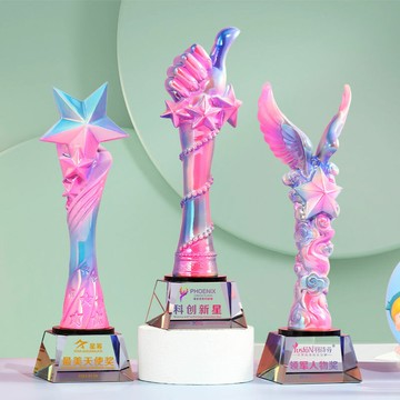 客製獎杯 獎座 冠軍杯 創意炫彩樹脂獎杯定制高檔大氣兒童運動會籃球賽冠軍優秀員工獎杯