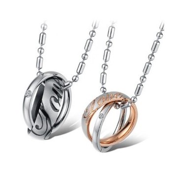 鈦鋼項鍊 情侶對鍊(一對)-時尚創意鑲鑽圓環生日情人節禮物男女飾品2色73cl79【獨家進口】【米蘭精品】