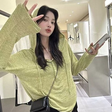 ⚡️臺灣出貨⚡️胖MM連帽長袖寬鬆T恤女秋季2026新款百搭慵懶風休閒防曬罩衫上衣