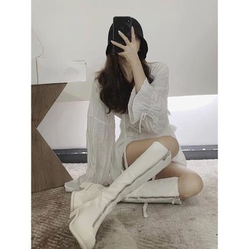 白色靴子女鞋冬2025新款爆款秋冬加厚粗跟巨好看靴子長筒靴高級感