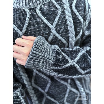 E7th.厚磅異色菱線針織毛衣(E725352510)-黑 日系 極簡 韓系 慵懶 百搭針織 冬季 毛衣