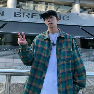 【夏季爆款】高級感青少年情侶寬鬆休閒外套長袖格子襯衫C2160-P32【特價】