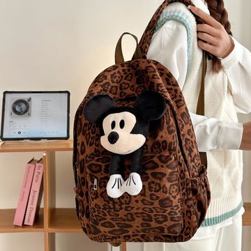 休閑通勤學院風大容量女式雙肩包2024新款秋冬季豹紋后背包旅行包