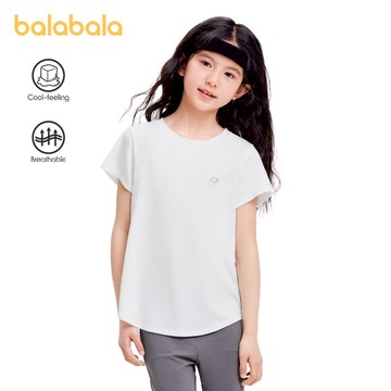 Balabala兒童女孩t恤2024新款兒童夏季短袖中大童運動速乾上衣