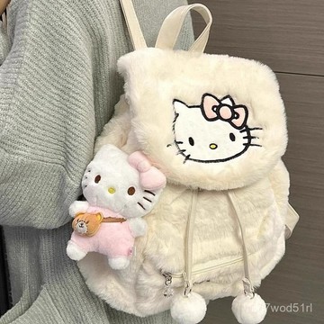 爆款 ⭐臺灣出貨-全新保真⭐可愛KT貓雙肩包毛絨包包女凱蒂貓書包2025新款小衆百搭背包