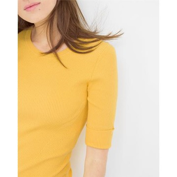 美國白宮黑市 秋裝白色中袖短款修身套頭針織打底衫毛衣女