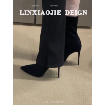 細跟高跟短靴女2025秋冬新款網紅絨面時尚彈力瘦瘦靴顯瘦襪子靴