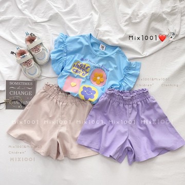 🌈✨mix1001❤️柔粉色系簡約穿搭短褲✨兒童荷葉造型素面短褲 5-17