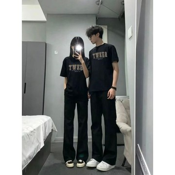 錯過捶心😫春夏季重磅純棉一長一短情侶裝T恤短袖清新時尚通勤休閒男女上衣MND3