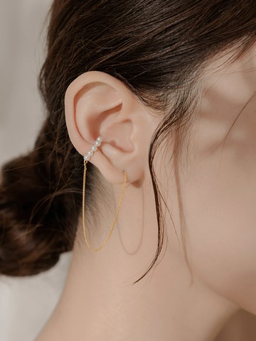 珍珠耳骨夾925純銀耳針耳環