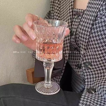 小眾ins法式透明高腳杯高顏值香檳杯紅酒杯果汁杯歐式浮雕玻璃杯
