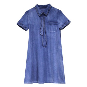 連身裙短袖洋裝-復古刺繡鑲邊寬鬆女裙子74ad21【獨家進口】【米蘭精品】